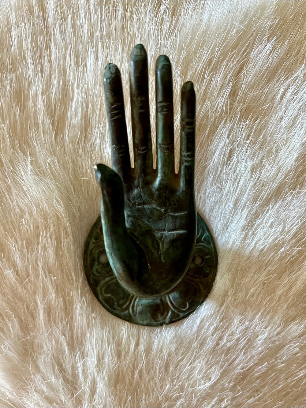 Buddha Mudra  Decorative Wall Hand Hook - Oxidized Brass (Verdigris)